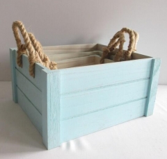 wooden crate,gift basket,wooden box,jute rope handle