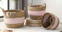 storage basket,gift basket,laundry basket,made with maize and cotton rope