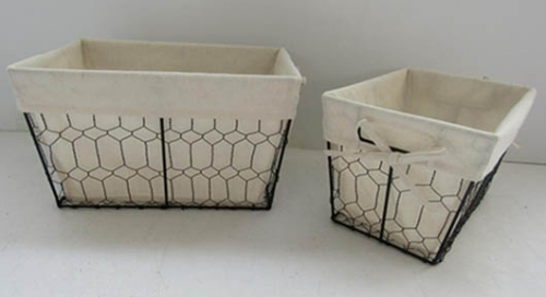 storage basket,wire basket,gift basket with fabric liner,S/2