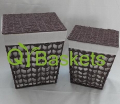 laundry basket with lid,storage basket,made of paper rope with metal frame