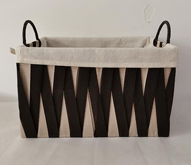 storage basket,gift basket,made of pp webbing with fabric liner and frame