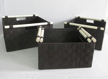 pp webbing storage basket gift basket with wooden handles