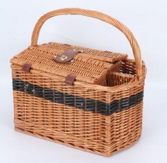 willow picnic basket with wine carrier,wicker picnic hamper,service for 2 or 4
