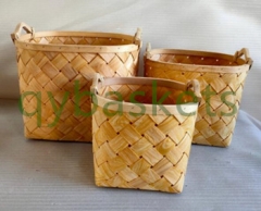 wooden chip storage basket set of 3
