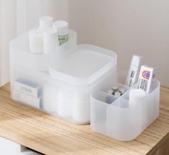 Cosmetics organizer with grid matte storage bins