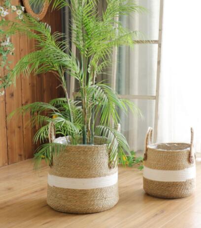 100% hand woven rush plant pot flower pot with plastic liner